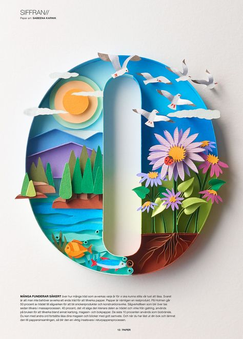 Illustration for Holmen Paper '0' on Behance 3d Tipografi, Arte Pop Up, Cut Paper Illustration, Cut Out Art, Paper Cutout Art, 3d Paper Art, Paper Cut Design, Paper Quilling Designs, Paper Illustration