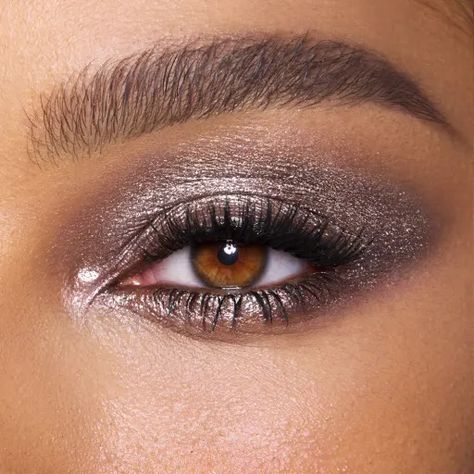 HYPNOTISING POP SHOTS Charlotte Tilbury Eyeshadow, Make Your Eyes Pop, Silver Eyeshadow, Magical Makeup, Sparkling Eyes, Silver Eye, Single Eyeshadow, Shimmer Eyeshadow, Brown Eyeshadow