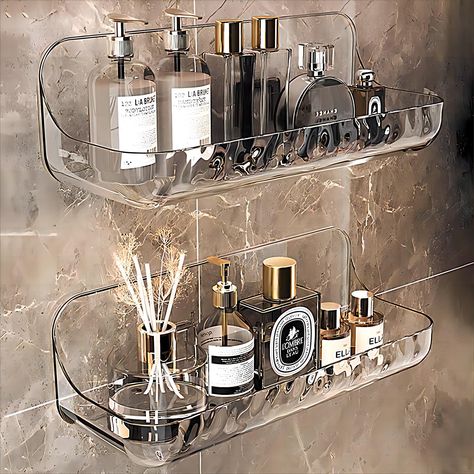 PRICES MAY VARY. Sturdy & Durable Plastic Shelves: This acrylic clear shower caddy features a no-punch design that won't damage the wall. Each wall shower organizer has appropriately sized drainage holes on the bottom. It can store shampoo, shower gel, conditioner, toiletries and others. Extra Storage Space: This self-adhesive wall shelves can conveniently increase storage space. It can place various large and small items, such as cosmetics, toiletries, kitchen spice bottles, etc. Easy Installat Pet Bathroom, Cleaning Tools Storage, Bathroom Shelf Organization, Wall Mounted Bathroom Storage, Wand Organizer, Shower Rack, Bathroom Storage Racks, Plastic Shelves, Bathroom Storage Shelves