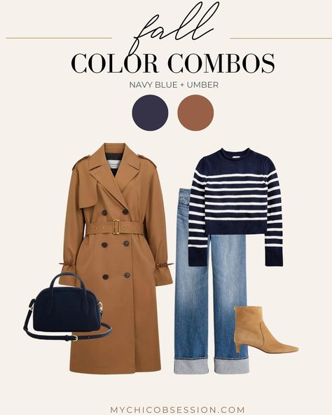 Fall is the perfect time to play with rich & cozy color combinations! From warm neutrals to pops of autumnal color, these picks will elevate your wardrobe and add depth to your looks 🍂 ✨Comment “LINK” to shop this post✨ Whether you’re sticking to what you know or trying something new, these colors are here to inspire! Swipe through & find your perfect combo 😉 #autumntime #autumnstyle #wardrobestylist #chicstyle #fashiontips #styletip #fallcolors #outfitideas #fallfashion #falloutfitideas Navy Blue Sweater Outfit, Blue Bag Outfit, Blue Sweater Outfit, Coat Outfit Casual, Navy Blue Outfit, Striped Sweater Outfit, Navy Blue Bag, Trench Coat Outfit, Navy Outfit