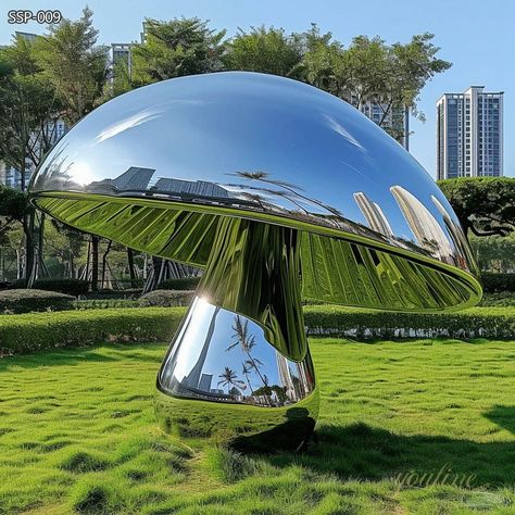 Large Polished Stainless Steel Mushroom Sculpture for Garden - Garden Metal Sculpture - 2 Nature, Outdoor Metal Sculpture, Outdoor Sculpture Ideas, Sculpture For Garden, Mirror Sculpture, Metal Mushroom, Landscape Sculpture, Mushroom Sculpture, Stainless Steel Sculpture