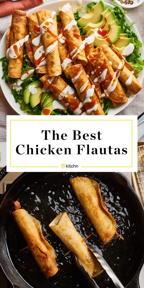 The Best, Easy Chicken Flautas | Kitchn Easy Chicken Flautas, Chicken Flautas Recipe, Flautas Recipe, Rolled Tacos, Chicken Flautas, Taco Dip, Best Chicken, Family Food, Mexican Food Recipes Authentic