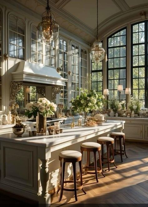 Home Decor Ideas Victorian, Fancy Home Interior, French Country Estate Interior, Modern French Chateau Kitchen, Old Money Kitchen Aesthetic, Fancy Houses Interior, Cottage Core Mansion, French Style Home Interior, Victorian Kitchen Aesthetic