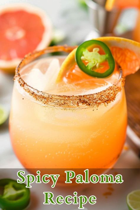 The Spicy Paloma is a vibrant and refreshing cocktail that combines the tangy sweetness of grapefruit juice and soda with the robust flavor of tequila. Enhanced by a touch of simple syrup and the zesty brightness of lime juice, this cocktail is taken to the next level with a kick of heat from fresh jalapeno slices. Spicy Paloma, Paloma Recipe, Paloma Cocktail, Refreshing Cocktail, Tequila Drinks, Tequila Cocktails, Grapefruit Juice, Punch Recipes, Refreshing Cocktails