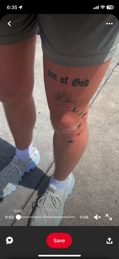 God's Son Tattoo, Biblical Art Tattoo For Men, Kentucky Tattoo Ideas Men, Men’s Bible Tattoos, Minimal Tattoos For Guys, First Leg Tattoo Ideas, Cross Leg Tattoo Men, Men Biblical Tattoos, Men’s God Tattoos