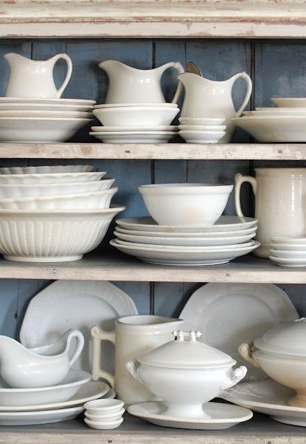 TidbitsTwine White Ironstone Display Decorating with White Ironstone {4 Fun and Fabulous Uses} China Cabinet Makeover, Vintage Ironstone, White Pitcher, Cabinet Makeover, White Dishes, White Pottery, Vintage Dishes, Cheap Decor, Kitchen Stuff