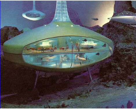 Dioramas! — An undersea dwelling of the future, from GM’s... Futurisme Retro, Arte Peculiar, World Of Tomorrow, Retro Interior, Future City, Science Fiction Art, Futurama, Retro Futuristic, World's Fair