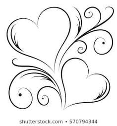 Two Hearts, A Drawing, Heart Shape, A Heart, Swirl, White