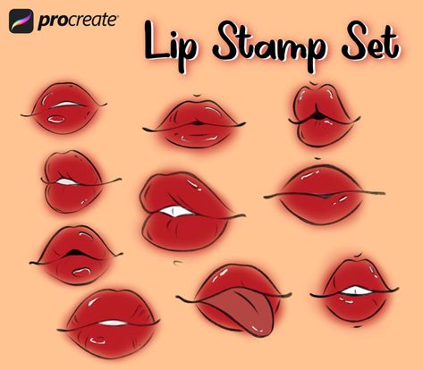 Procreate Lip Stamp Set (10 stamps and 2 drawing brushes) easy cartoon style stamp for iPad. WHAT YOU GET: -10 + 2 lips stamp for Procreate, - Free support. DOWNLOAD INSTRUCTIONS: - After purchasing the listing, you will be emailed a confirmation as well as a link to the file that you can download. - Download and open on your iPad. - Select "Open in Procreate" or "Copy to Procreate". - Your brushes are now ready to use! IMPORTANT: These are digital files only. You will receive a digital file. Th Different Lip Shapes Drawing, Brats Lips Drawing, Cartoon Lips Reference, Drawing Lips Reference, How To Draw Cartoon Lips, Casal Drawing, Draw Cartoon Bodies, Woman Lips Drawing, Lips Drawing Cartoon