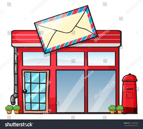 illustration of a post office on a white background #Ad , #sponsored, #post#illustration#office#background Post Office Drawing, Post Office Illustration, Post Illustration, Office Cartoon, Kantor Pos, Wall Art Tutorial, Office Images, Office Themes, Office Background