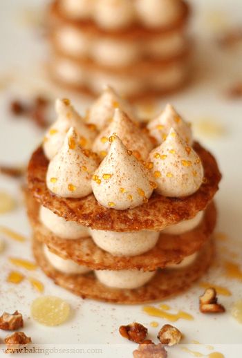 Caramelized Phyllo and Pumpkin Marshmallow Napoleons | Baking Obsession Fancy Plates, Autumn Cooking, Pumpkin Marshmallow, Dessert Bar Wedding, Elegant Desserts, Scrumptious Desserts, Fancy Desserts, Köstliche Desserts, Pink Zebra