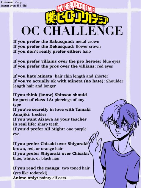 Bnha Oc Challenge, Mha Drawing Challenge, Fandom Oc Challenge, Oc Drawing Poses, Drawing Challenge Oc, Oc Art Base, Oc Maker Challenge, Things To Draw On Yourself, Create Oc