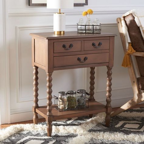 Athena 3-Drawer Console Table in Brown – BURKE DECOR Drawer Console Table, Drawer Console, Farmhouse Charm, Wood Console Table, Small Drawers, Wood Console, Bottom Shelf, 3 Drawer, Furniture Outlet Stores