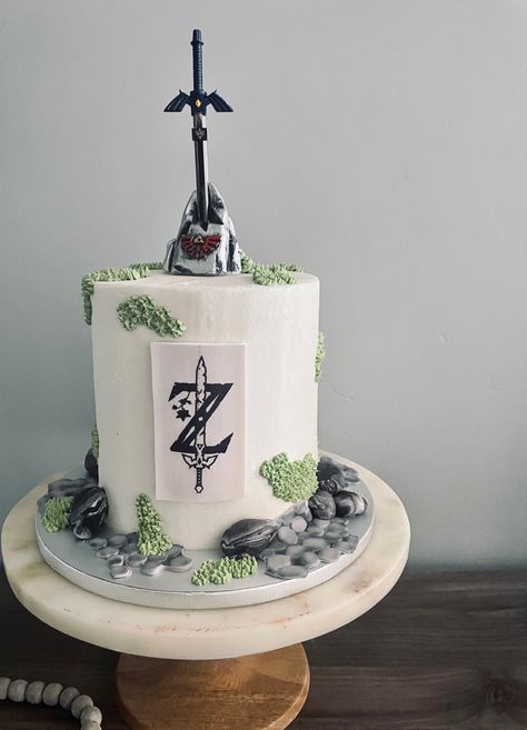 Destiny 2 Cake Ideas, Zelda Grooms Cake, Breath Of The Wild Birthday Cake, Legend Of Zelda Wedding Cake, Zelda Themed Birthday Party, Zelda Party Decorations, Legend Of Zelda Birthday Cake, Zelda Wedding Theme, Link Birthday Party