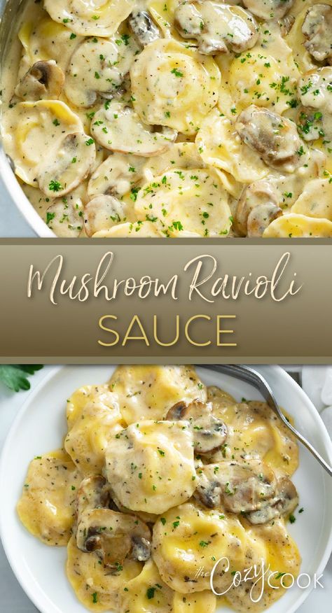 mushroom ravioli sauce smothered in ravioli Sauce For Mushroom Ravioli, Creamy Mushroom Ravioli, Mushroom Ravioli Sauce, Ravioli Dinner Ideas, White Wine Reduction, Chicken Ravioli, Ravioli Sauce, Mushroom Ravioli, Creamy Mushroom Pasta