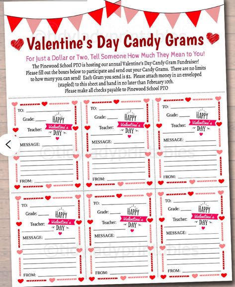 Candy Gram Valentines Day, Candy Grams For Coworkers, Cookie Grams Valentine, Candy Grams Fundraiser Valentine, Valentines Candy Grams Fundraiser, Pto Valentines Day Fundraiser, Valentines Grams Fundraiser, Pto Valentines Ideas, Candy Gram Ideas Valentine Fundraiser