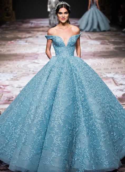 05-Michael Cinco Paolo Sebastian Dresses, Ball Gown Prom Dress, Maternity Evening Dress, Dresses Off The Shoulder, Michael Cinco, Special Occasion Gowns, Lace Ball Gowns, Evening Dresses Short, Blue Gown