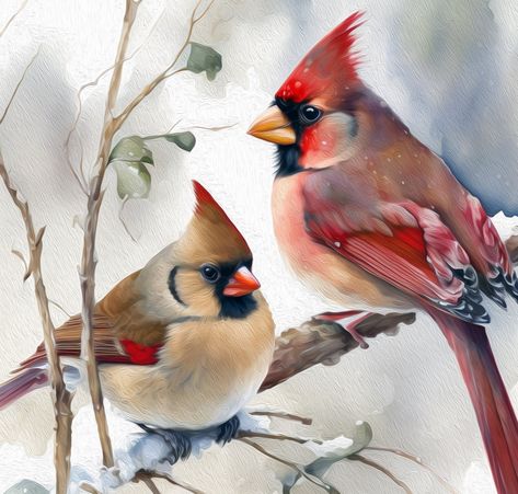 Love Birds Watercolor, Cardinal Birds Art, Cardinal Watercolor, Gift For Grandfather, Love Birds Painting, Female Cardinal, Cardinal Painting, Birds Watercolor, Gift For Bff