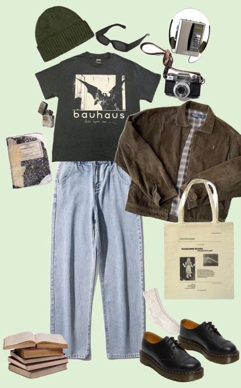 Indie Grunge Mens Outfits, Mens Rock Outfit, Mens Vintage Fashion 90s Summer, Nature Outfits Aesthetic Men, Indie Outfits For Men, Indie Grunge Outfits Men, 90s Indie Fashion Men, Indie Grunge Aesthetic Outfits Men, Thrift Fashion Mens