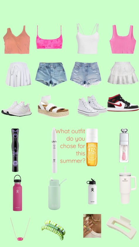 What outfit for this summer? Shuffles Outfits Summer, Summer Outfits Shuffle, Summer Outfit Shuffles, Outfits Shuffle, Florida Fits, Summer Shuffles, Girly Summer Outfits, Cute Summer Outfits, Preppy Outfits