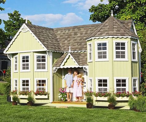 Victorian Playhouse, Playhouse Plan, Outside Playhouse, Playhouse Kits, Wood Playhouse, House Mansion, Diy Playhouse, Backyard Playhouse, Build A Playhouse