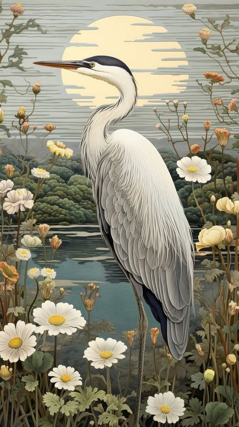 Blue Crane Bird, Heron Illustration, Heron Flying, Heron Painting, Asian Birds, Painting On Pallet Wood, Asian Party, Heron Bird, Tattoo Reference