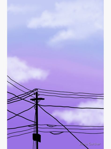 Power Line Painting Easy, Power Lines Art, Power Line Painting, Powerline Painting, Power Line Drawing, Purple Sky Painting, Purple Sunset Painting, Vinyl Paintings, Sunset Sticker