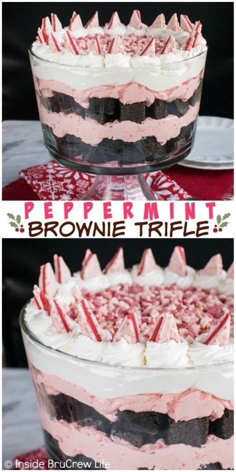 Peppermint Brownie Trifle, Dessert Trifle, Peppermint Brownie, Trifle Bowl Recipes, Peppermint Dessert, Christmas Trifle, Peppermint Recipes, Brownie Trifle, Delicious Holiday Desserts