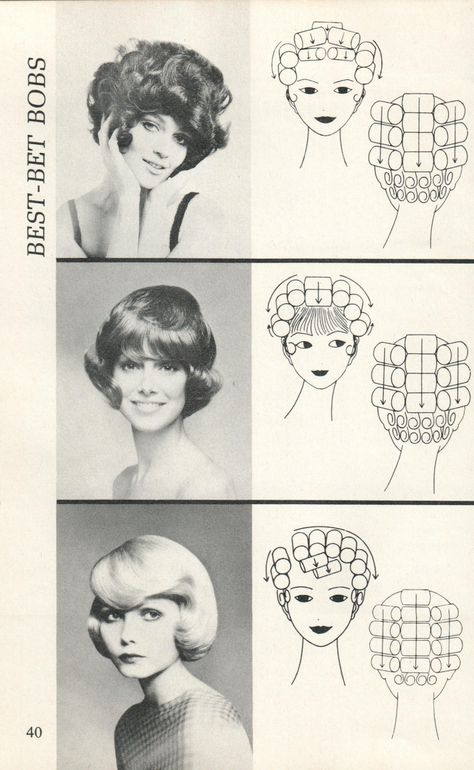 1920s Hair Setting Pattern, 60s Curls Short Hair, Vintage Hair Curling Patterns, 60s Hair Roller Pattern, Vintage Curl Pattern Short Hair, Short 1960s Hair, Short Vintage Curls, 1960s Beehive Hair, Roller Pattern Hair