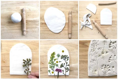 Clay Crafts Aesthetic, Flowers In Clay, Dry Clay Crafts, Air Dry Clay Crafts, Crafts Aesthetic, Pressed Flower Crafts, Air Dry Clay Projects, Clay Wall Art, Art Camp