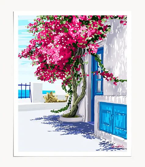 Shop Artist-Designed Unique Art Prints Made to Order | 83 Oranges® Summer Architecture, Greece Santorini, Santorini Island, Summer Painting, Travel Summer, Better Days, Better Day, Island Travel, Santorini Greece