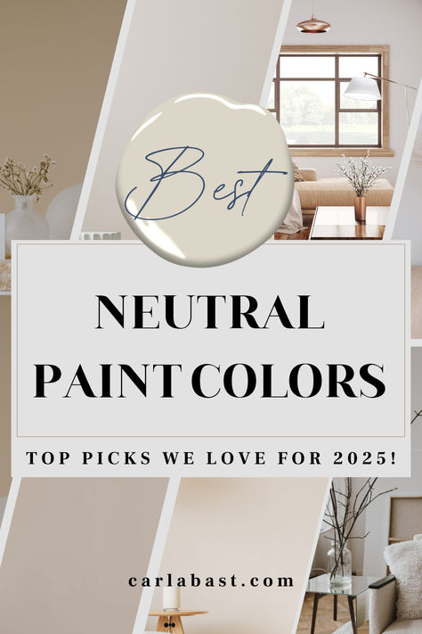 Discover the best neutral paint colors for 2025! Whether you love Sherwin Williams' warm neutrals or Benjamin Moore's inviting neutral shades, these whole house paint schemes, including beige and greige paint colors, will bring timeless style and comfort to your space. Sherwin Williams paint colors for your whole home and Benjamin Moore paint colors for your home. Neutral Bedroom Paint, Neutral Living Room Paint, Neutral Interior Paint Colors, Benjamin Moore Paint Colors, Warm Neutral Paint Colors, Nursery Paint Colors, Neutral Wall Colors, Top Paint Colors, Best Neutral Paint Colors