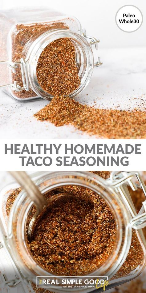 This healthy homemade taco seasoning mix is easy to make with spices everyone has in their cupboard. The perfect taco mix for 1 lb of meat. Keep it clean and make your own taco seasoning at home! Paleo, Gluten-Free, Whole 30. #paleo #whole30 #spices Sugar Free Taco Seasoning Recipe, Home Made Taco Seasoning, Paleo Taco Seasoning, Taco Meat Seasoning, Paleo Tacos, Diy Taco Seasoning, Make Taco Seasoning, Homemade Taco Seasoning Mix, Taco Seasoning Mix