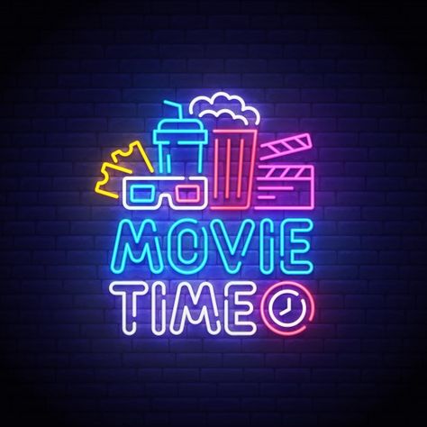 Cinema neon sign | Premium Vector #Freepik #vector #logo #icon #light #cinema Movie App, Neon Style, Neon Words, Gym Logo, Movie Time, Neon Logo, Graphic Design Agency, Neon Fashion, Neon Design