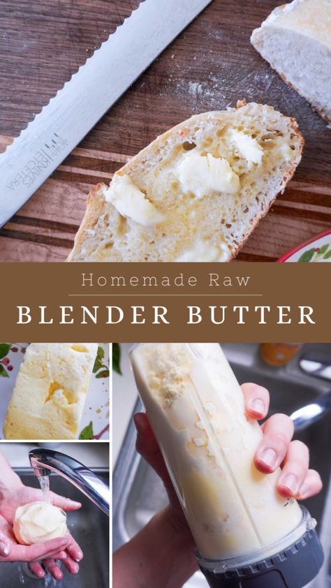 Making homemade raw butter in the blender is easy! All you need is fresh cream and a blender for creamy, delicious homemade butter. Homemade Butter Without Mixer, Homemade Butter Shaking, Homemade Unsalted Butter, Making Butter In A Blender, How To Make Real Butter, Butter Diy Homemade, Butter Making Homemade, Blender Butter, Butter From Heavy Cream