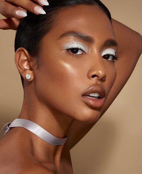 Dusky Skin, Danessa Myricks, White Eyeshadow, Dark Complexion, White Makeup, Editorial Hair, Photoshoot Makeup, Black Women Makeup, Beauty Shoot