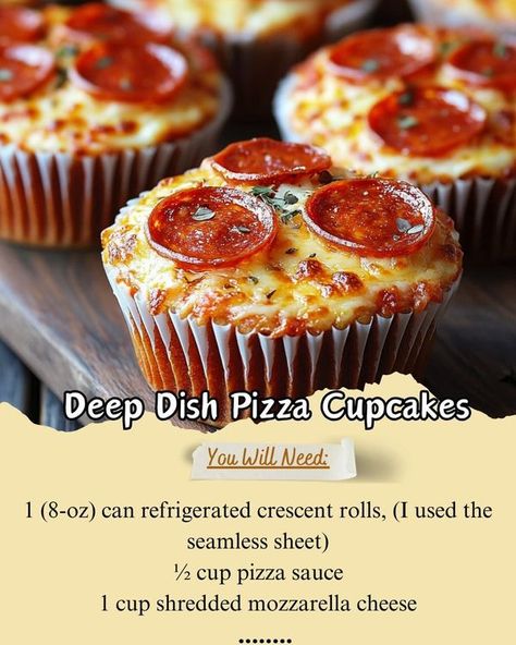 Mouthwatering Recipes | Deep Dish Pizza Cupcakes are a fun, bite-sized twist on a classic | Facebook Pizza Cupcakes, Easy Family Recipes, Grandma's Recipes, Deep Dish Pizza, Slider Recipes, Grandmas Recipes, Easy Family Meals, Pizza Toppings, Pizza Sauce