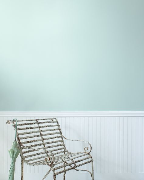 Created by mixing a touch of Prussian blue into white paint, this very delicate shade of blue captures a feeling of age-old innocence. Brittany Blue, Benjamin Moore Blue, Santorini Blue, Saturated Blue, Touch Of Gray, Blue Paint Colors, Benjamin Moore Colors, Benjamin Moore Paint, Blue Spruce