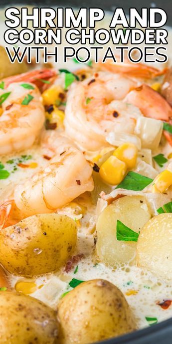 Corn Chowder With Shrimp, Shrimp And Corn Chowder With Potatoes, Corn Chowder With Potatoes, Lobster Corn Chowder, Potato Chowder Soup, Corn Potato Chowder, Shrimp And Corn Soup, Shrimp And Corn Chowder, Potato Chowder Recipes