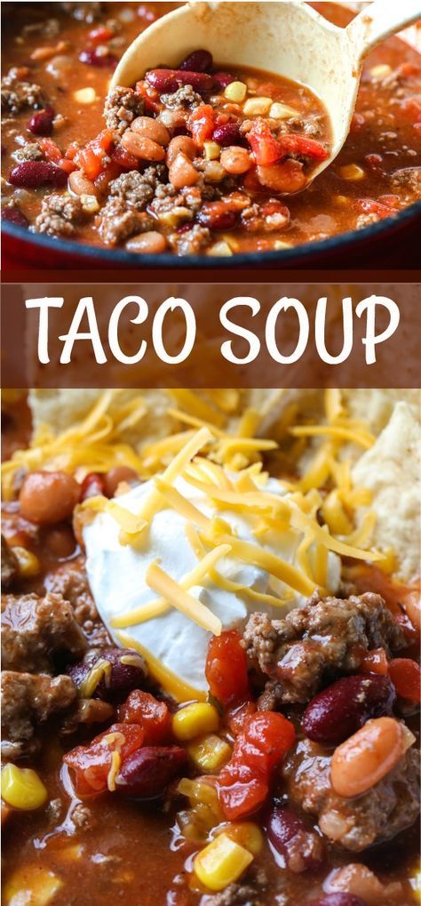 6 Can Taco Soup, Stovetop Taco Soup, Taco Soup With Ranch, Taco Soup Ranch, Can Taco Soup, Beans And Corn, Chili Beans, Easy Taco Soup, Taco Soup Recipe