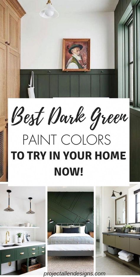 best dark green paint colors to use in your home | dark and moody | best green paint colors #greenbathroom Green Paint Colors Benjamin Moore, Best Dark Green Paint Colors, Best Dark Green Paint, Dark Green Paint Colors, Best Green Paint Colors, Cabinet Update, Dark Green Paint, Sherwin Williams Green, Dark Green Bathrooms