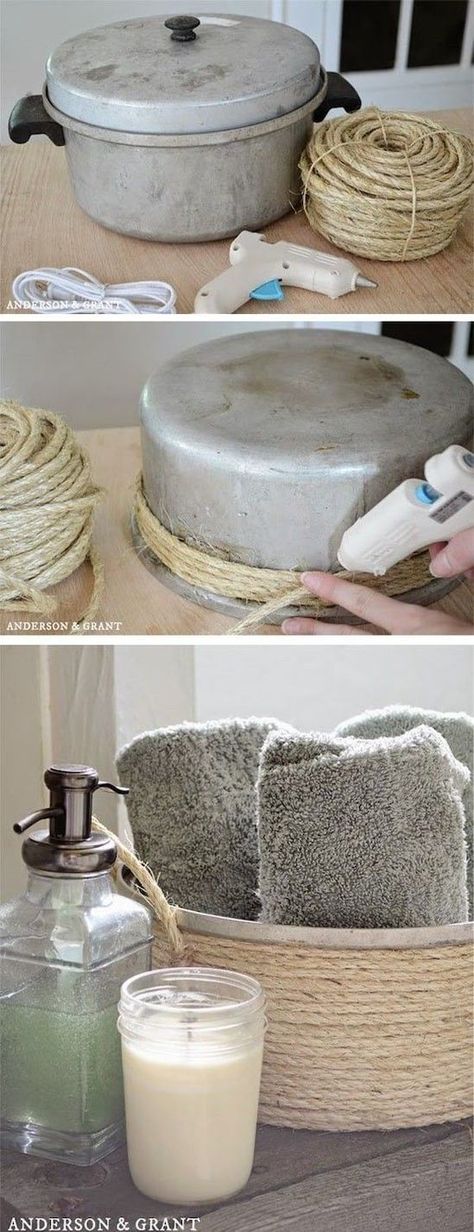 Sisal Twine, Towel Basket, Dekor Diy, Cheap Crafts, Diy Upcycle, Upcycled Home Decor, Kitchen Pot, Recycled Projects, Old Kitchen