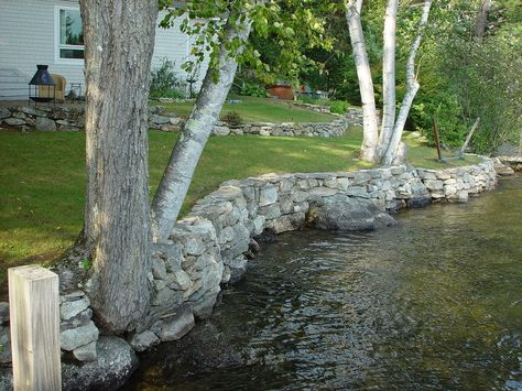 Shoreline Retaining Walls - Eclectic - Landscape - Boston - by Landscapes by Tom LLC Front Retaining Wall, Retaining Wall Ideas, Lake Landscaping, Brown County, Rock Wall, Retaining Walls, Backyard Inspo, Lake Landscape, Sea Wall