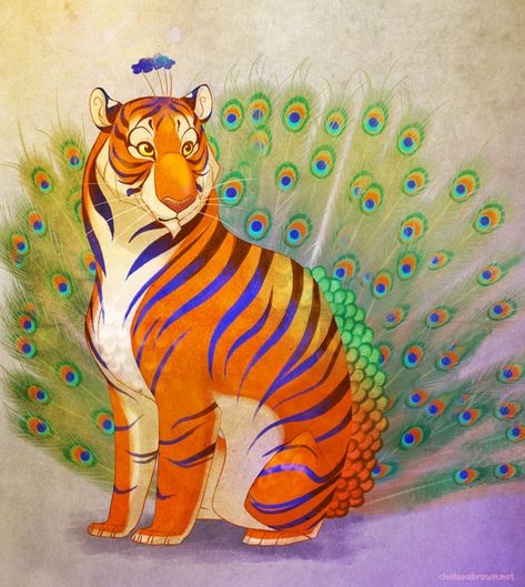 Peacock Tiger by *sambustudios on deviantART Peacock Sketch, Tattoo Tiger, Peacock Tattoo, Tiger Poster, Tiger Drawing, Illustration Photo, Yarn Inspiration, Tiger Art, Unique Poster