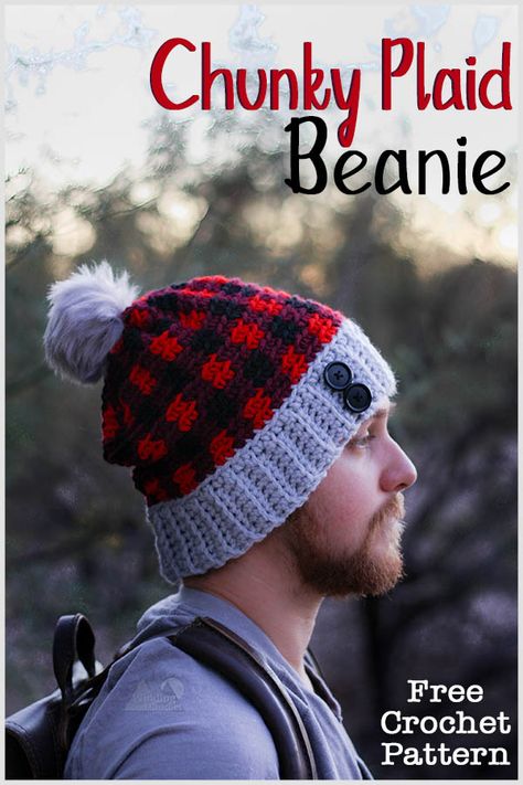 Free Crochet pattern for a Chunky Plaid Beanie, this is the perfect beanie to keep you warm on all your winter adventures. It uses a classic plaid pattern and works up fast with the chunky yarn. This pattern is a great first plaid pattern for crochet beginners. This free crochet beanie pattern uses basic stitches and simple color changes to create a unique look. Winding Road Crochet, Plaid Crochet, Crochet Men, Easy Crochet Hat, Crochet For Beginners Blanket, Crochet Decrease, Crochet Beanie Pattern, Winding Road, Crochet Motifs