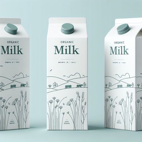 Milk Design Packaging, Milk Brand Logo, Organic Milk Packaging, Nutrition Background, Milk Branding, Dairy Products Packaging Design, Landscape Simple, Natural Illustration, Bottle Template