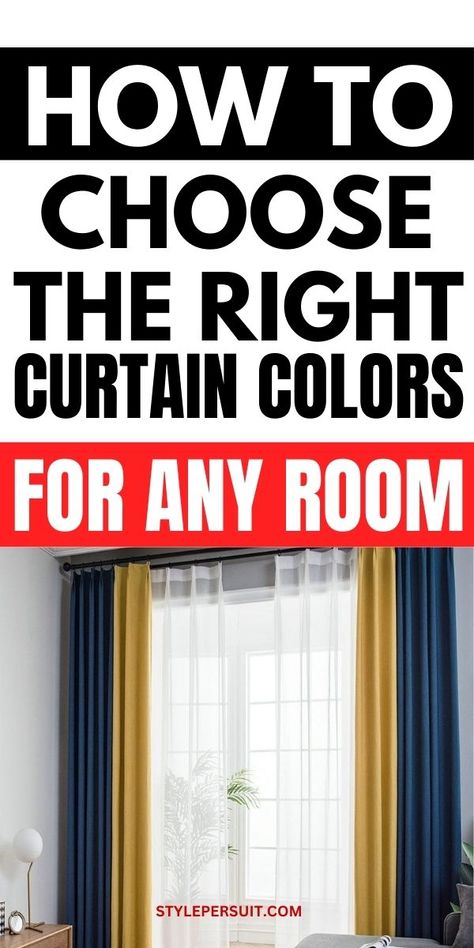 How to Choose Curtain Colors: Expert Tips and Advice How To Choose Drape Color, How To Pick Curtain Color, How To Style Curtains, How To Choose Curtain Color, Two Tone Curtains, Curtain Colors, Brighten Room, Dark Curtains, Yellow Curtains