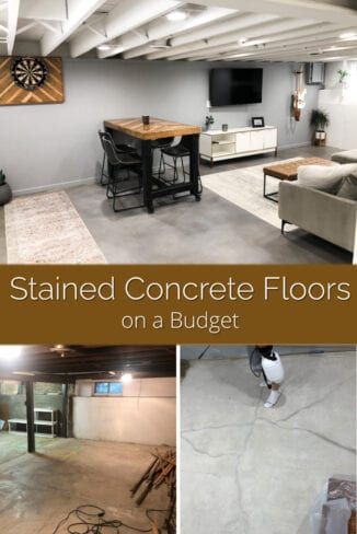 Brown Concrete Stain, Interior Concrete Floors, Cheap Basement Remodel, Concrete Basement Floors, Basement Floors, Industrial Basement, Rangement Art, Concrete Basement, Stained Concrete Floors