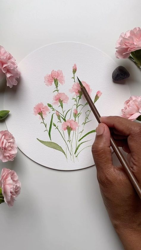 Beautiful peachy carnations today 💕 I have painted different colours and versions of carnations over the years . There is even a tutorial for one filed under #painteasywithrashmi 🤗There’s a little tip I shared on the Voiceover to paint the overlapping petals . I hope you enjoy this one and do tag me if you attempt painting carnations 💕🤗 #carnation #carnationtutorial #watercolortutorial #paintingtutorial #watercolorflowers #watercolorflowertutorial #smltart | rashmithodkar | Genticorum · Ciné Carnation Flower Watercolor, Carnation Watercolor Painting, Carnations Watercolor, Painted Carnations, Watercolour Carnation, Carnation Flower Painting, Carnations Painting, Carnation Painting Acrylic, Watercolor Carnation