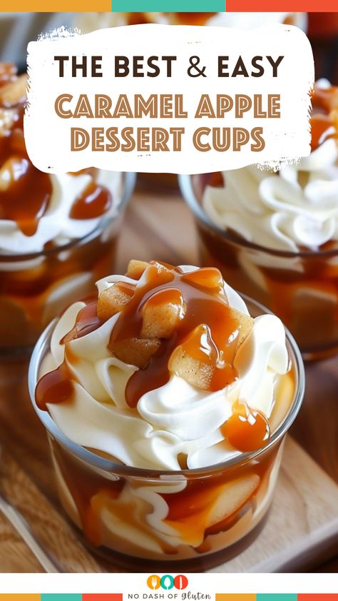 Caramel Apple Pudding Dessert, Fall Dessert Cups Ideas, Carmel Apple Dessert Ideas, Apple Pie Cups Recipe, Caramel Apple Shooters, Deserts Cups Recipes, Apple Parfait Desserts, Thanksgiving Cup Desserts, Carmel Apple Recipe Desserts